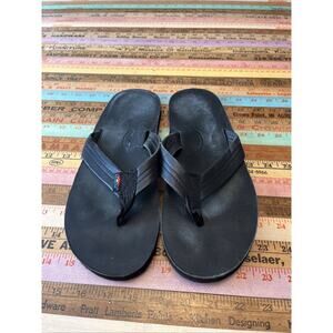 Rainbow Mens Premier Leather Flip Flops Sz XL 11-12 Black Single Layer Sandal